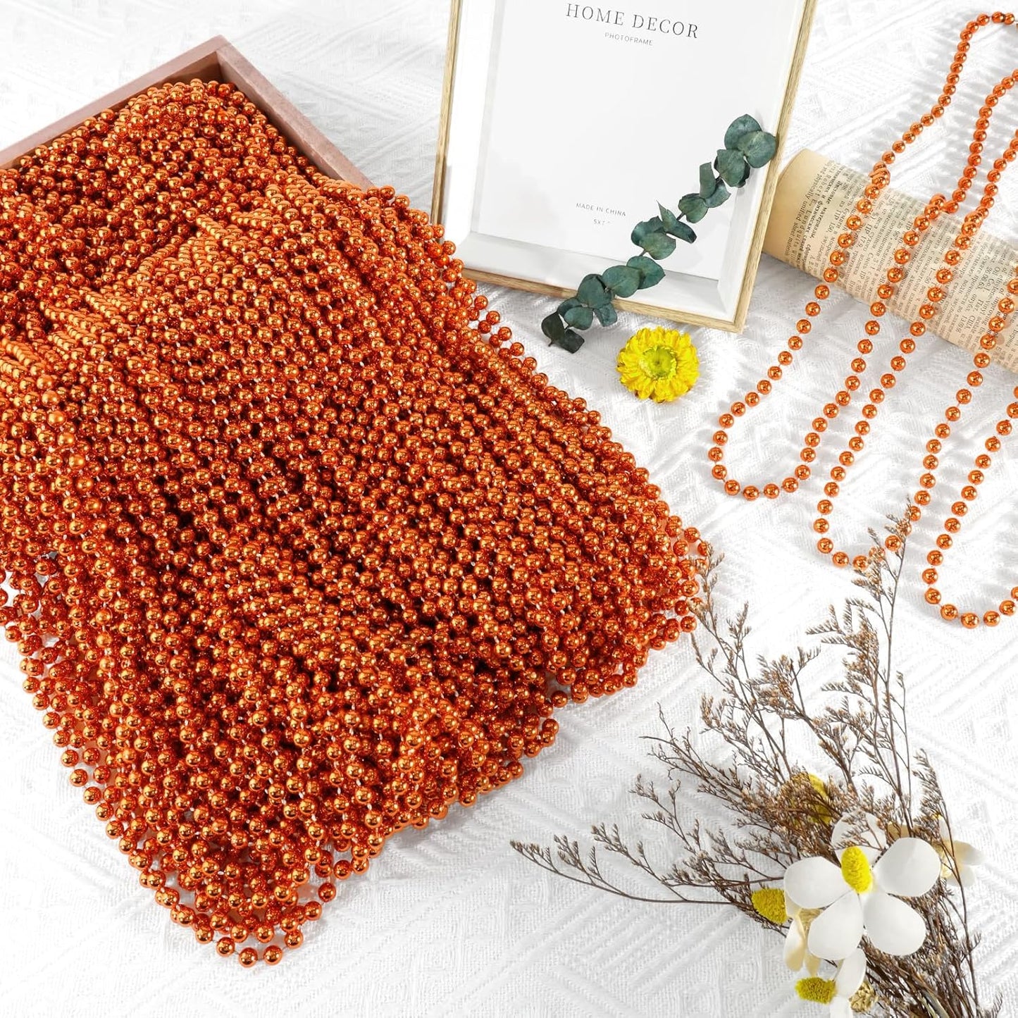 SHAOQINLIN 50 PCS Orange Bead Necklace, Orange Mardi Gras Beads, Halloween Necklaces, 33 Inch Party Beads Necklace Round Beaded Necklace for Mardi Gras, Christmas, Halloween