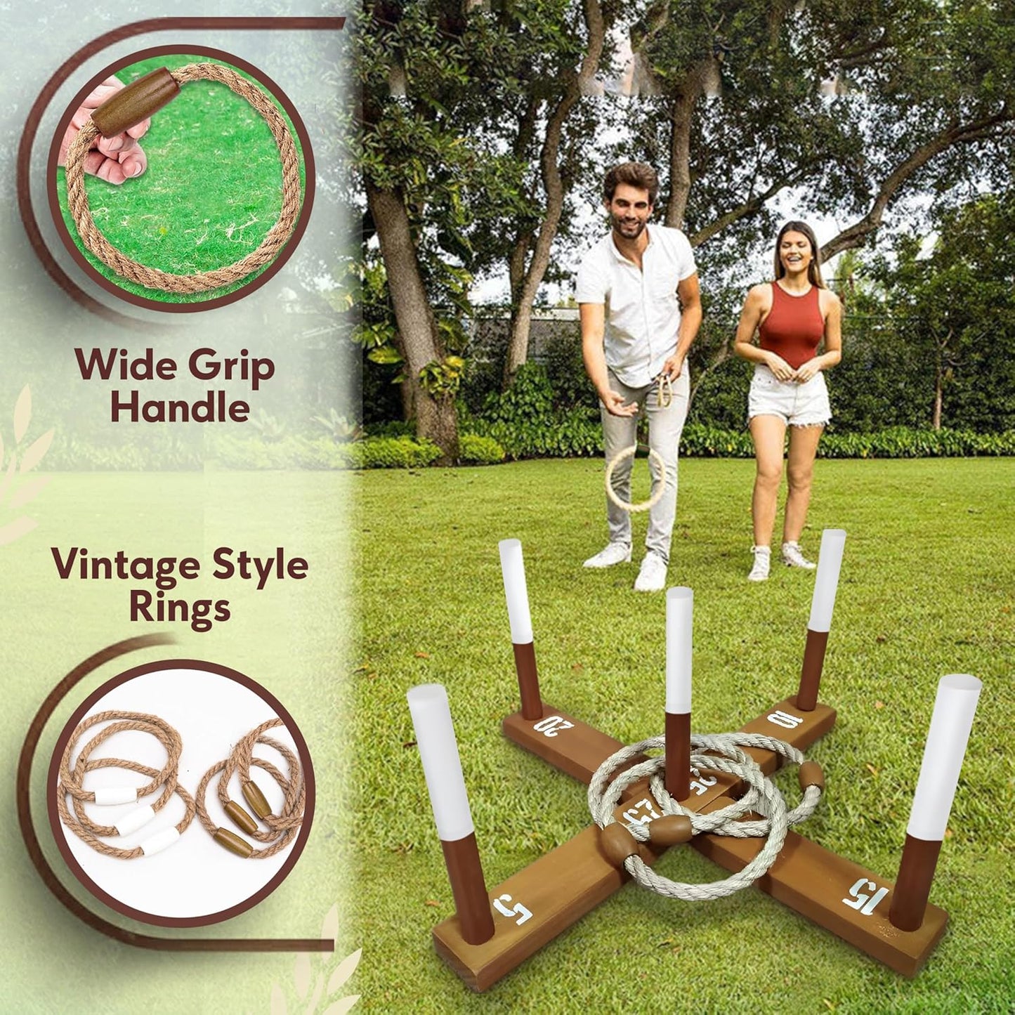 CircleCraft Rustic Ring Toss Game for Kids & Adults – Outdoor Yard Games with Rope Rings, Portable Wooden Lawn Game for Family Fun, Backyard, Beach, Camping & Picnic Activities for Christmas & Easter