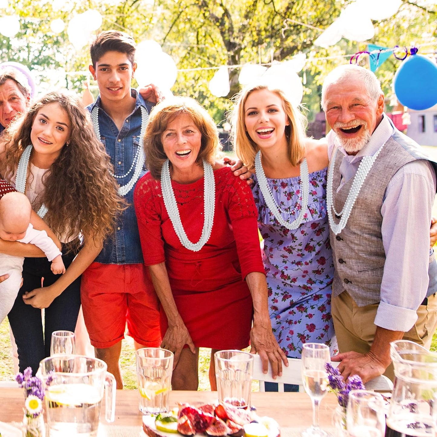 200 PCS Beaded Necklace, 33" Mardi Gras Beads, White Bead Necklace Bulk, Mardi Gras Party Costume Accessories Parade Throws Beads Bulk for Wedding Pirate Baby Shower Party Favors Supplies Decor