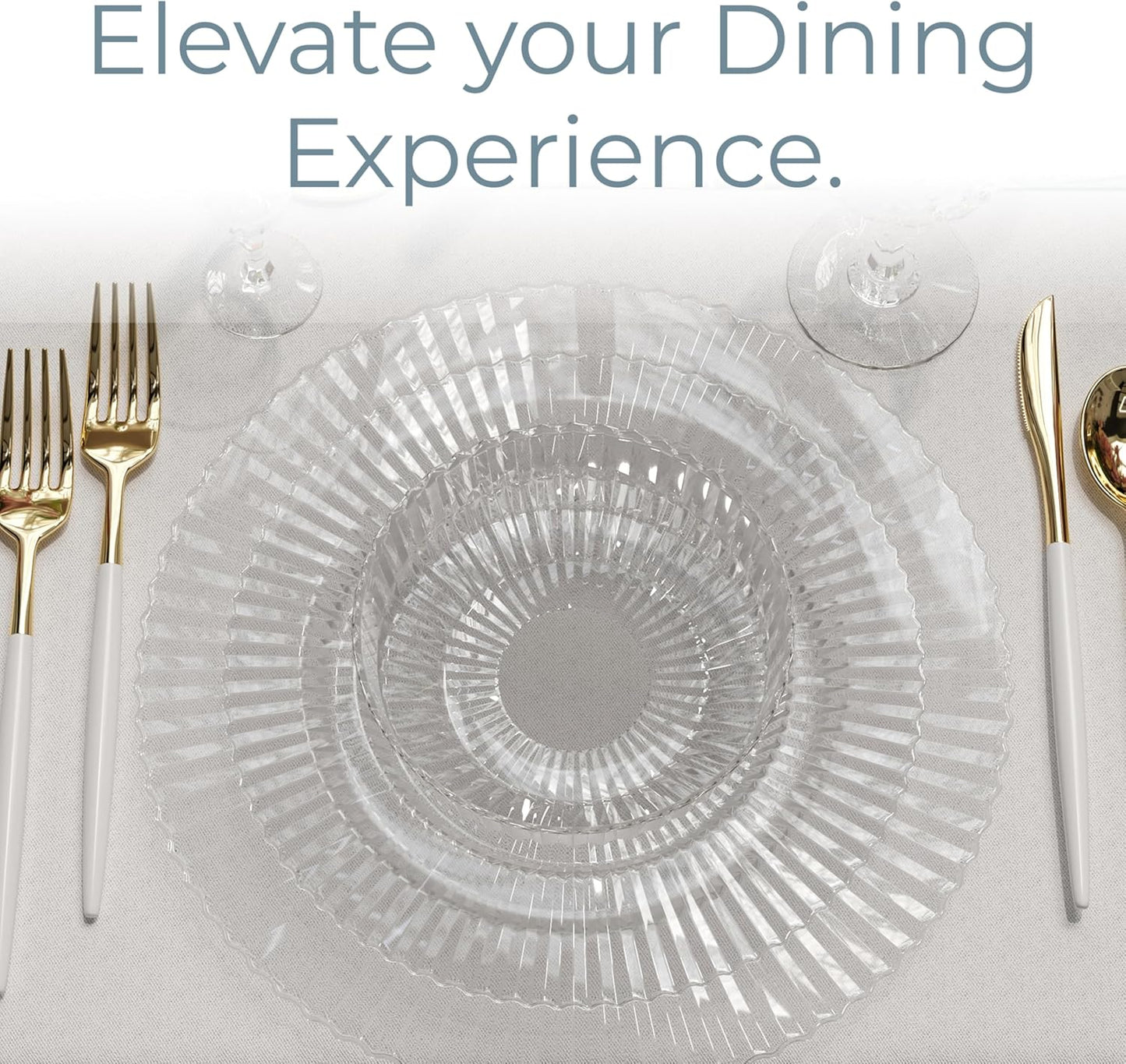 Exquisite 40 Piece Plastic Disposable Plates Set For 20 Guests I 20 X 9 Inch & 20 X 11 Inch Disposable Plastic Plates | Color: Clear | Great for Weddings Parties And Formal Occasions