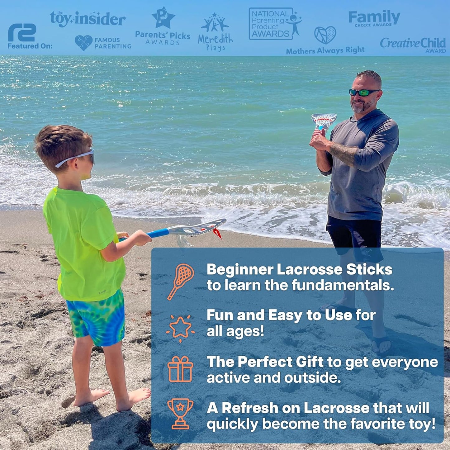 Mini Toss Lacrosse Set – The Ultimate Game for Boys & Girls - Best Gift for Kids, Teens or Adults - Comes with Lacrosse Ball & Water Skip Ball - Full Size Large Basket for Easier Catching & Throwing