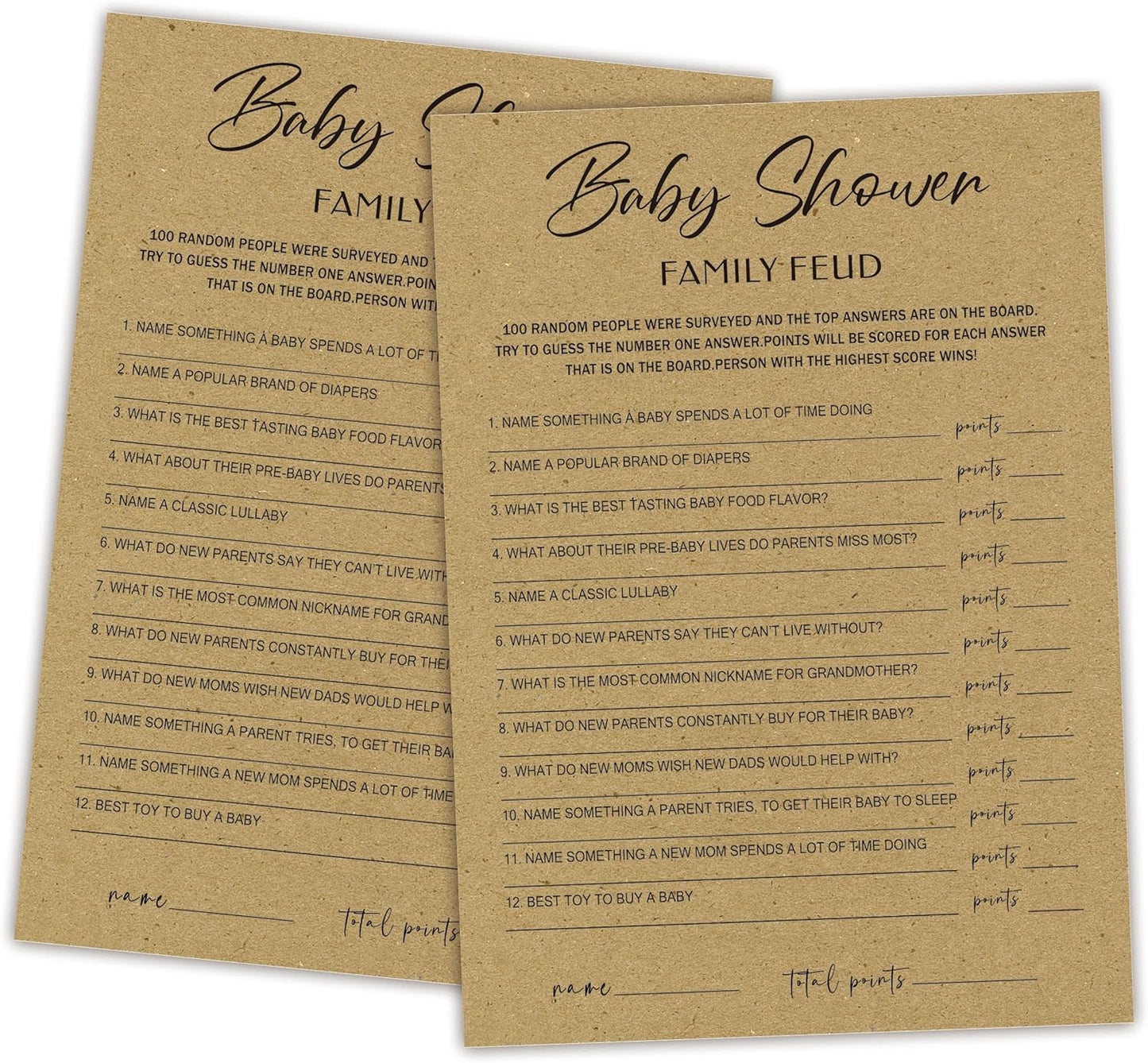 Family Feud Baby Shower Game - Pack of 30 Cards & Answer Key, Gender Neutral Decorations & Supplies for 10 Players