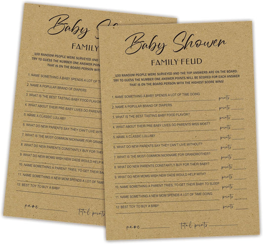 Family Feud Baby Shower Game - Pack of 30 Cards & Answer Key, Gender Neutral Decorations & Supplies for 10 Players