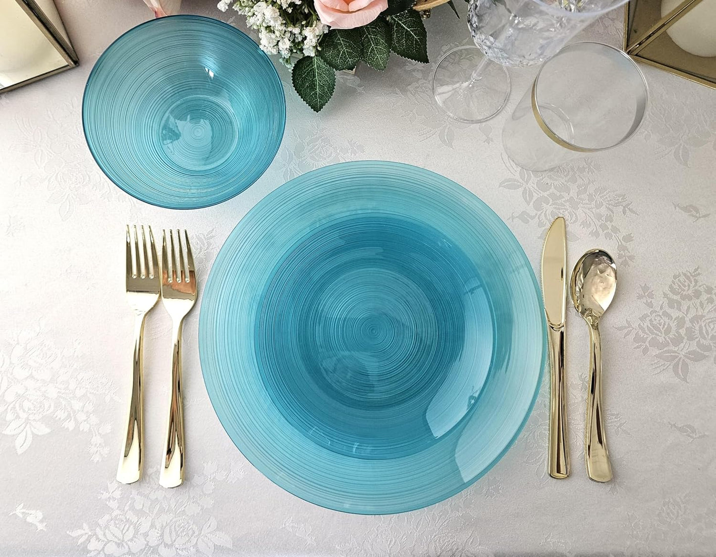 " OCCASIONS " 100 Plates Pack,(50 Guests) Premium Wedding Party Disposable Plastic Plates Set -50 x 10'' Dinner + 50 x 7'' Salad/Dessert (Belize in Aqua)
