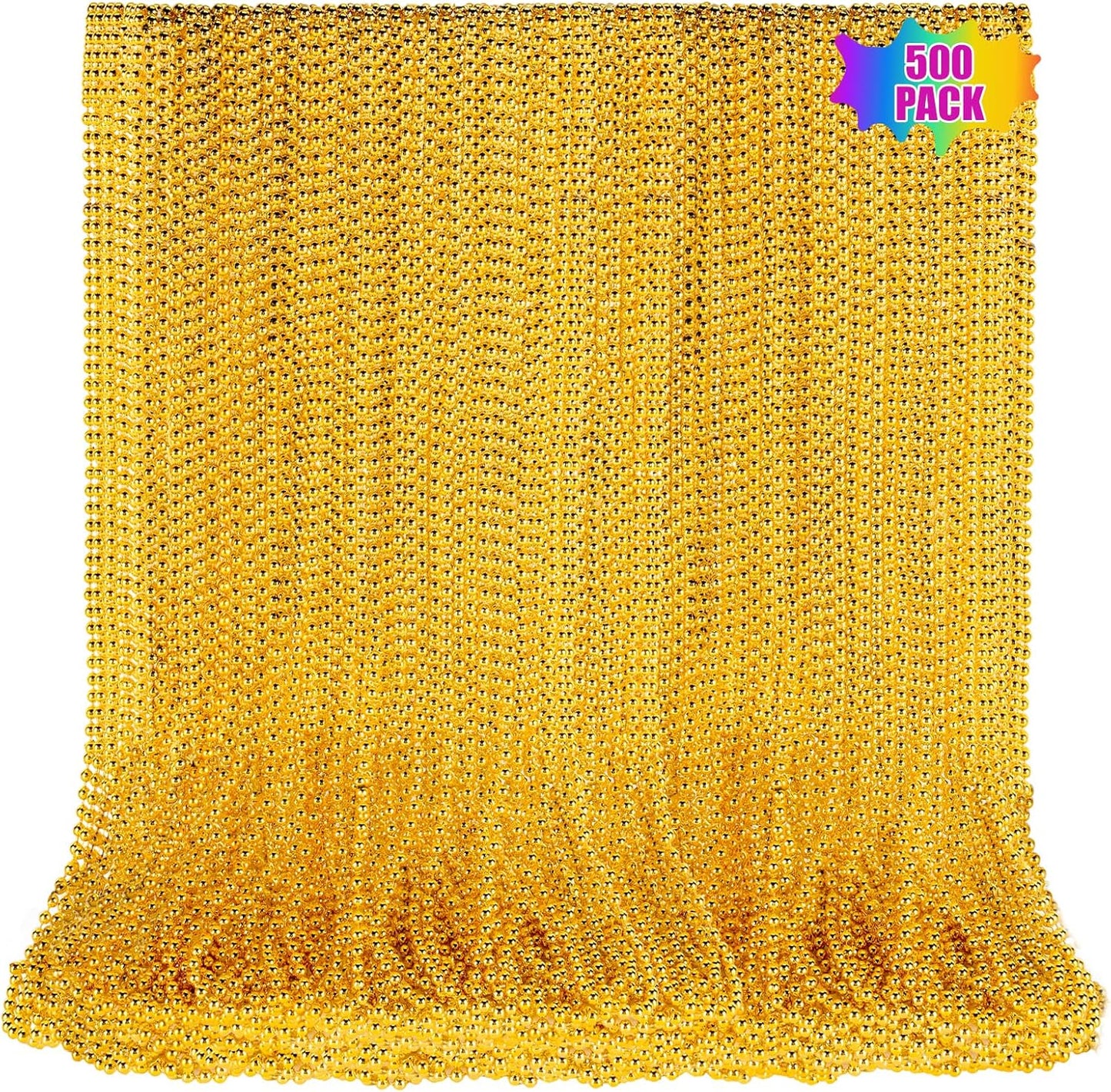 220 PCS Gold Bead Necklace, 33 Inch Mardi Gras Christmas Beads, Bulk Metallic Party Beads for Mardi Gras Parade, St Patricks Day, Wedding, Birthday, Pirate Party, Carnival Party Favors