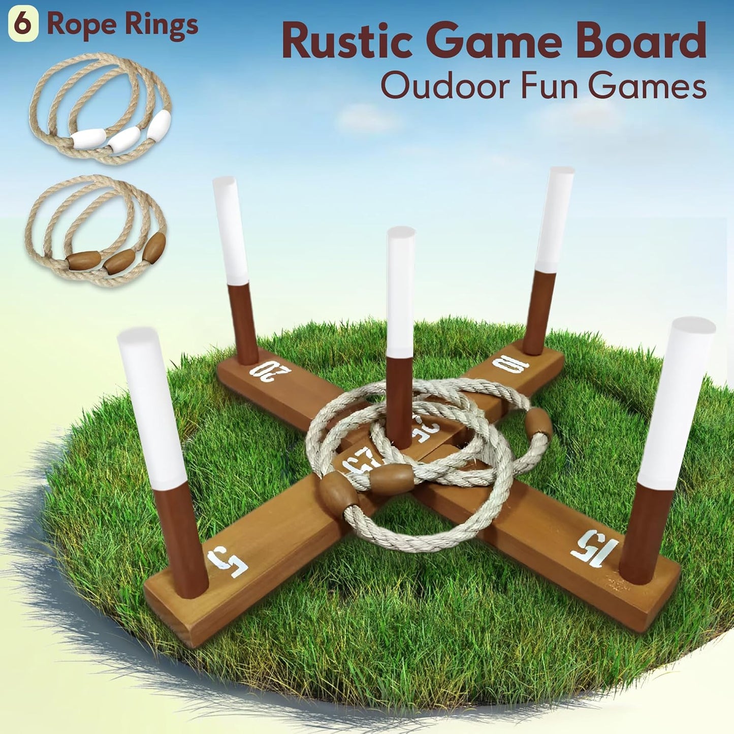 CircleCraft Rustic Ring Toss Game for Kids & Adults – Outdoor Yard Games with Rope Rings, Portable Wooden Lawn Game for Family Fun, Backyard, Beach, Camping & Picnic Activities for Christmas & Easter