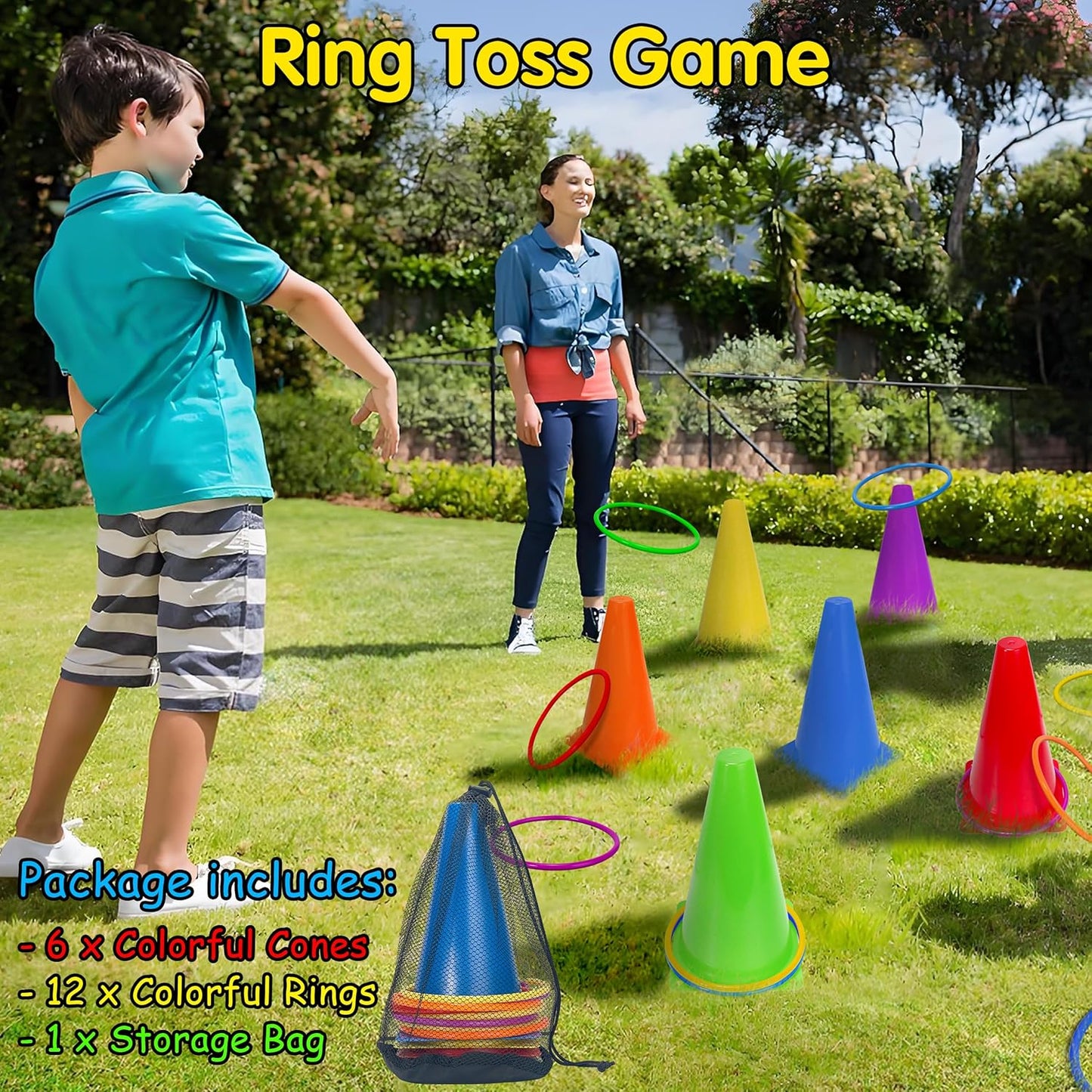 kortes Outdoor Carnival Games for Kids Adults, Lawn Yard Picnic Family Reunion Games with Potato Sack Race Bags, Ring Toss Egg, Dart Board, Cones, Spoon Race and Medal for Birthday Party Field Day