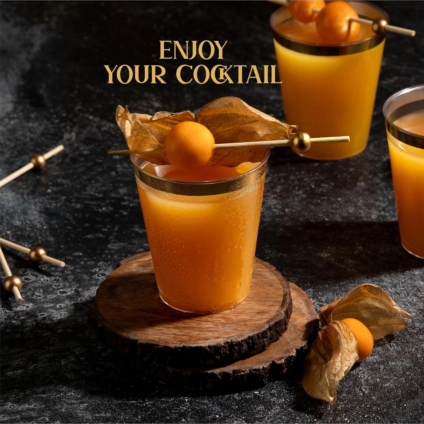 PLASTICPRO Disposable 7 oz Crystal Clear Plastic Tumblers With Gold Rim for Party's & Weddings pack of 50