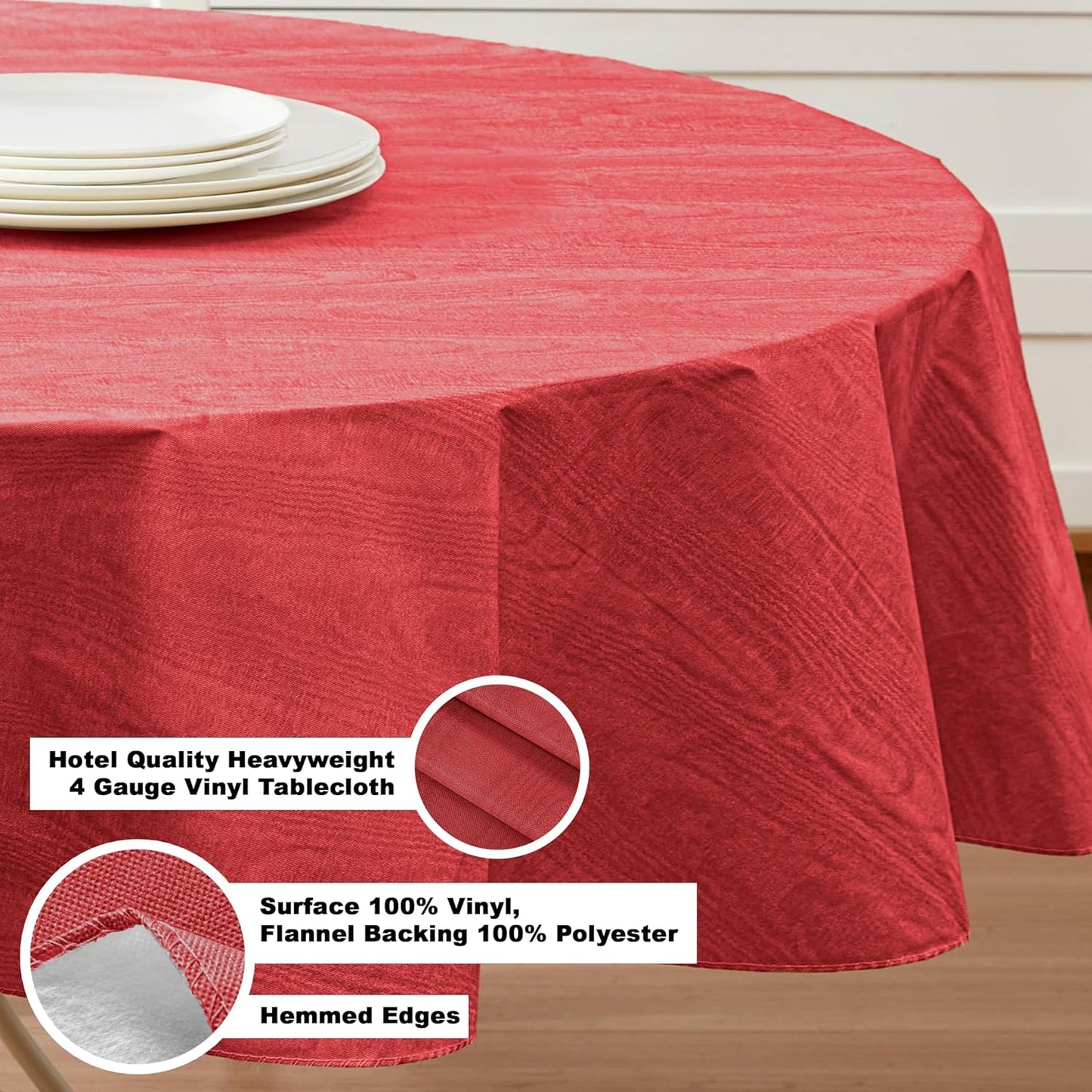 Newbridge Vinyl Flannel Backed Tablecloth, 60 x 84 Inch Oval, Red Moire Wavy Solid Design, Heavyweight Indoor Outdoor Waterproof Table Cover, Easy Care Wipe Clean