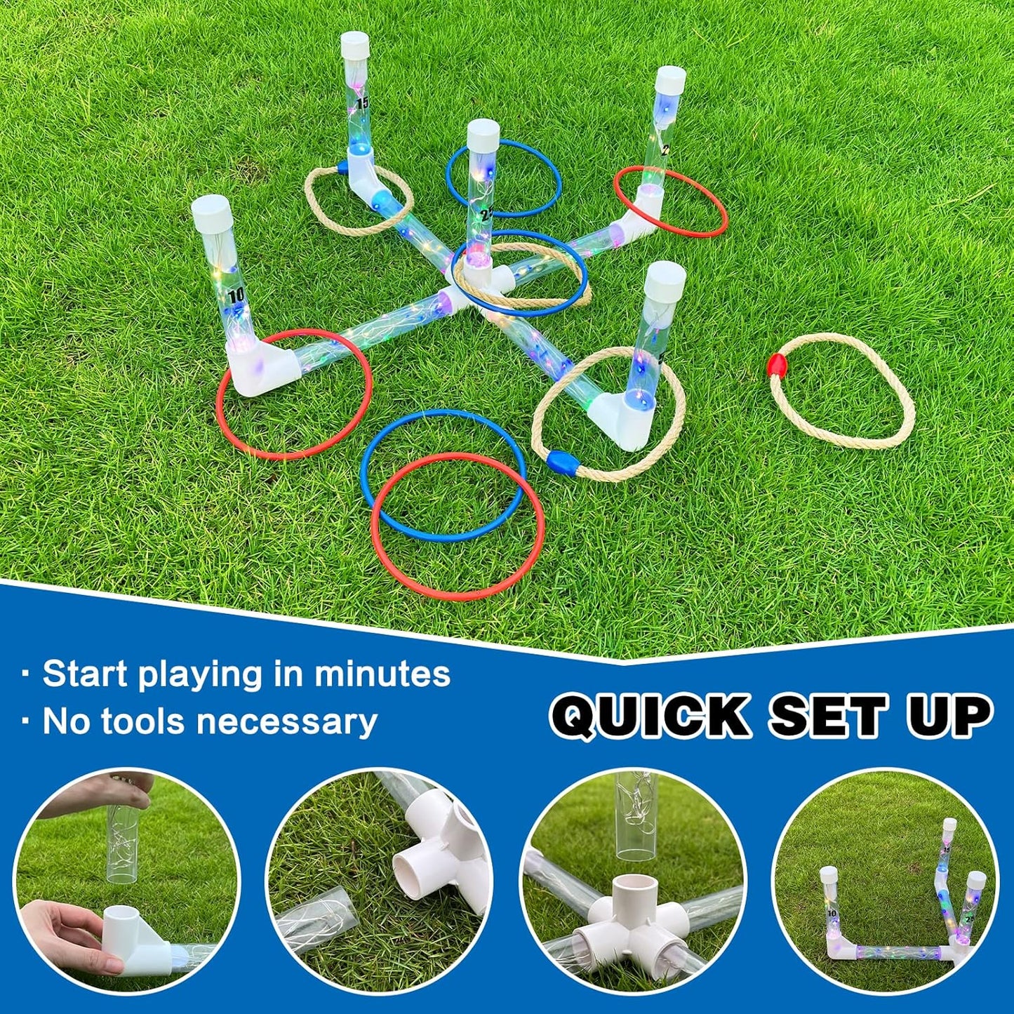 MOLACHI Ring Toss Games for Adults and Kids,Yard Games,Outdoor Indoor Games with LDE Light,Easy to Set Up w/Compact Carry - Backyard Toys,Christmas Party Toss Game for The Whole Family