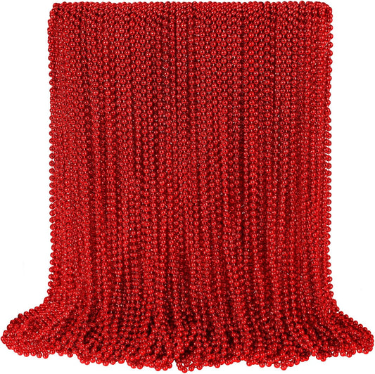 100 PCS Red Mardi Gras Beads, Red Beads Necklaces Christmas Necklaces 33" Metallic Beaded Costume Necklaces Party Necklaces for Valentines Christmas Parade Throws Wedding Birthday Party Favors
