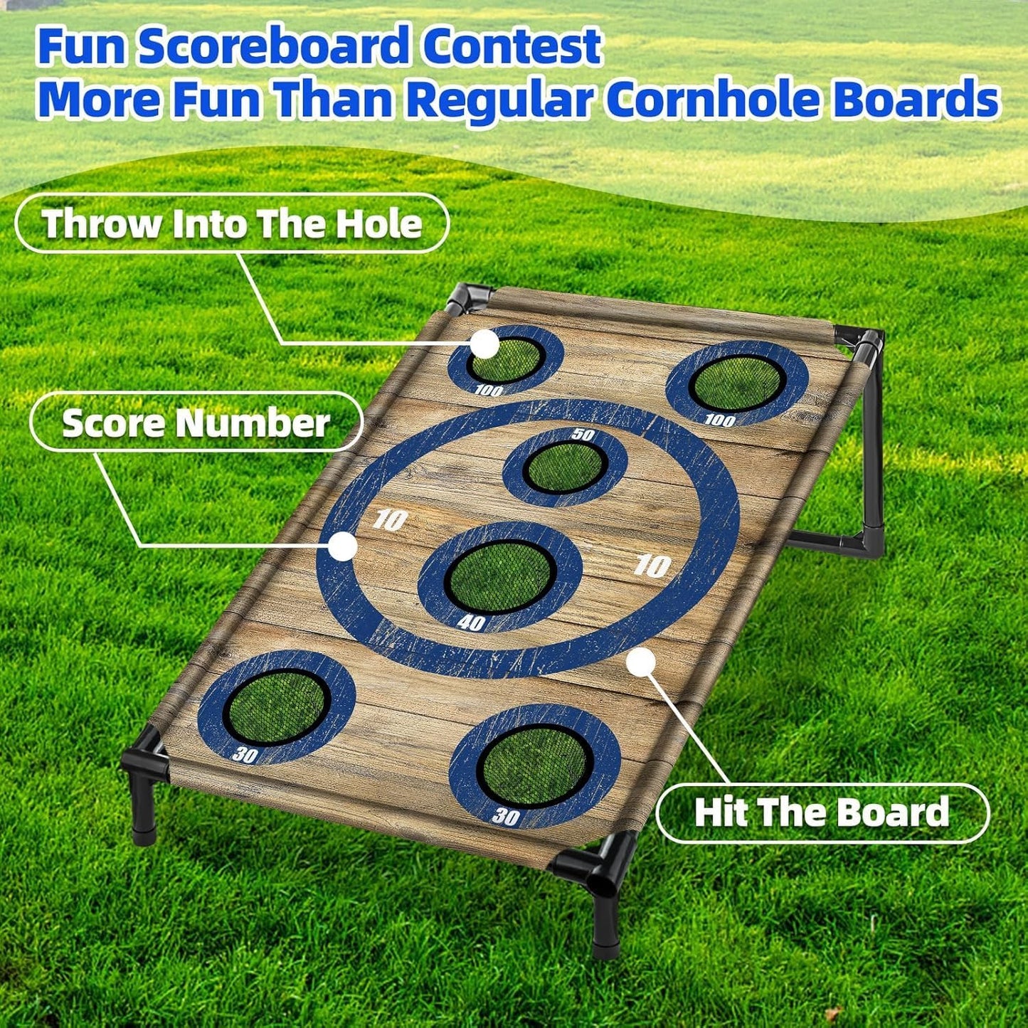 NZQXJXZ Portable Cornhole Board Set with 8 Bean Bags Corn Hole Toss Game Cornhole Games for Indoor and Outdoor Parties, Ideal for Kids, Adults, Camping Travel,Parties,Beach, Yard