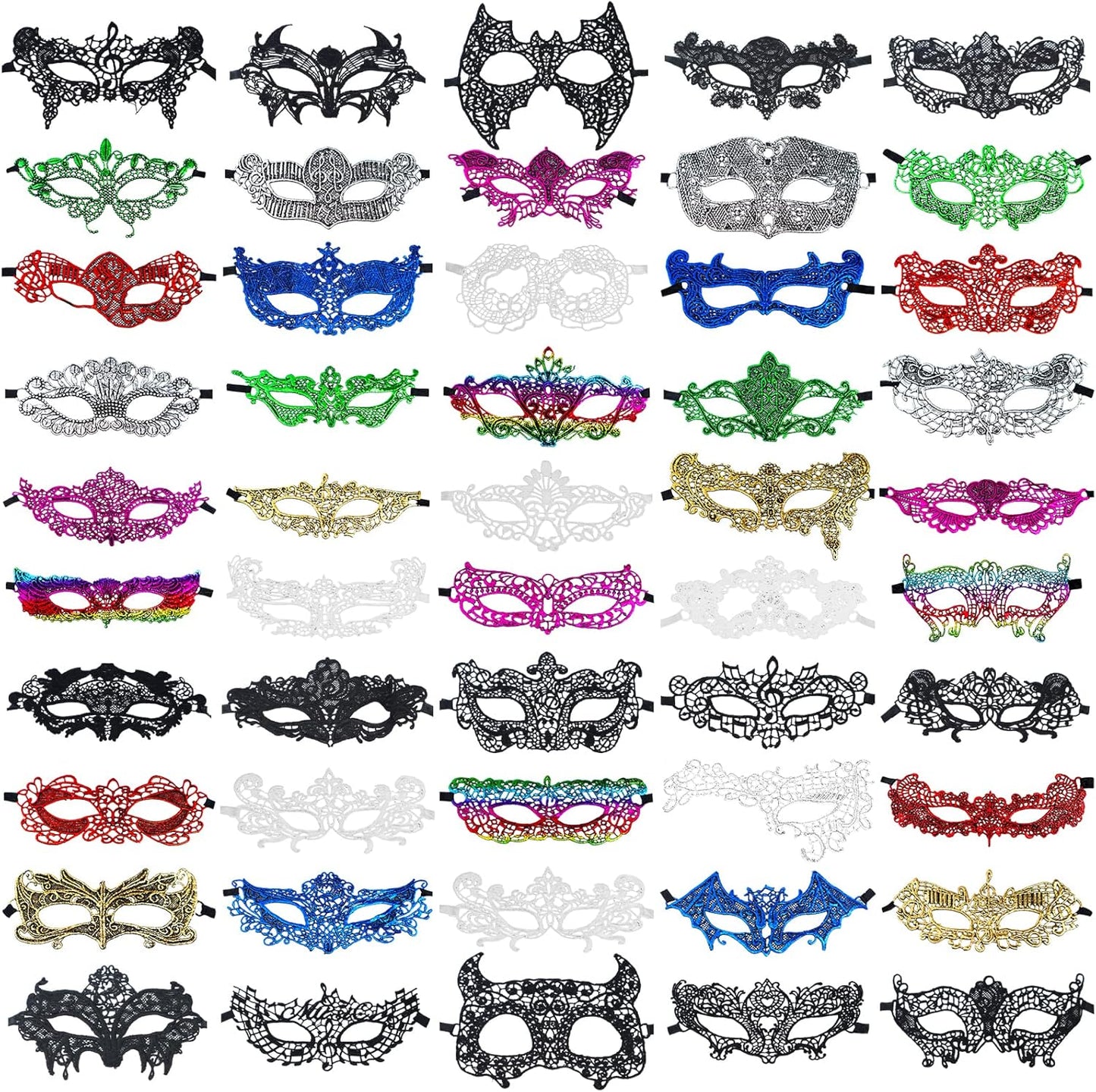 Chivao 50 Pcs Lace Masquerade Masks for Women Venetian Masks Eye Mask Halloween Carnival Mari Grass Costume Party