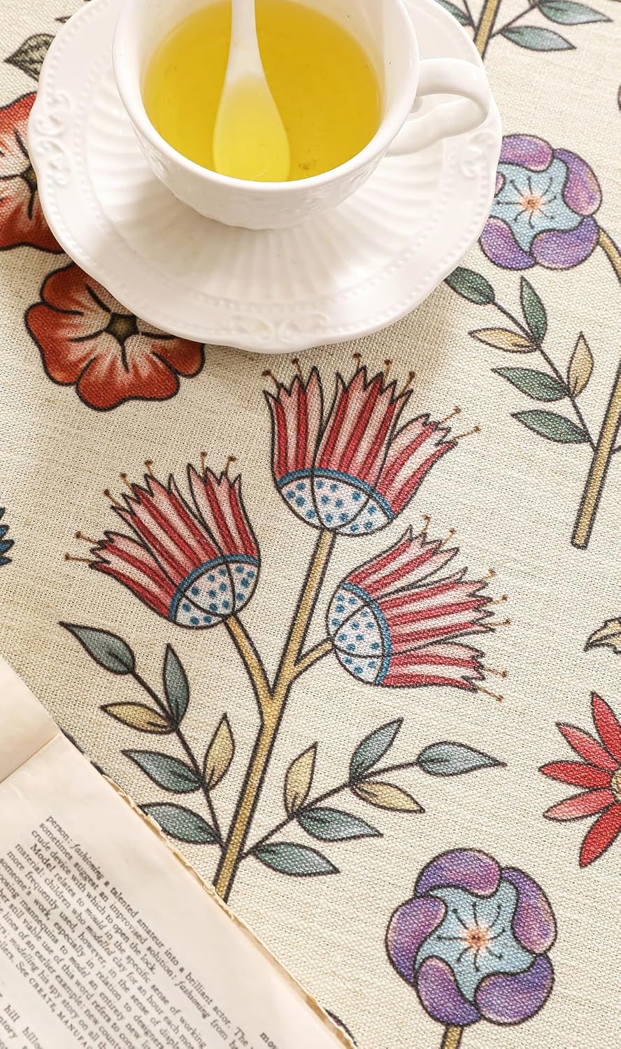 French Linen Small Rectangle Tablecloth,Vintage Colorful Multiple Prints Soft and Durable Tablecloths,Decor Table Cover for Kitchen,Dining,Party,Thanksgiving,Christmas,55"*71"-Lohi