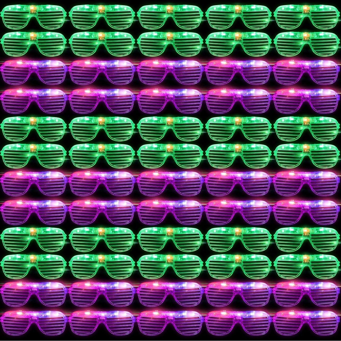 Honoson 72 Pairs of Led Glasses Light Up Glasses Shutter Shades Glow in the Dark Neon Rave Flashing Favor for Adults (Green,Purple)