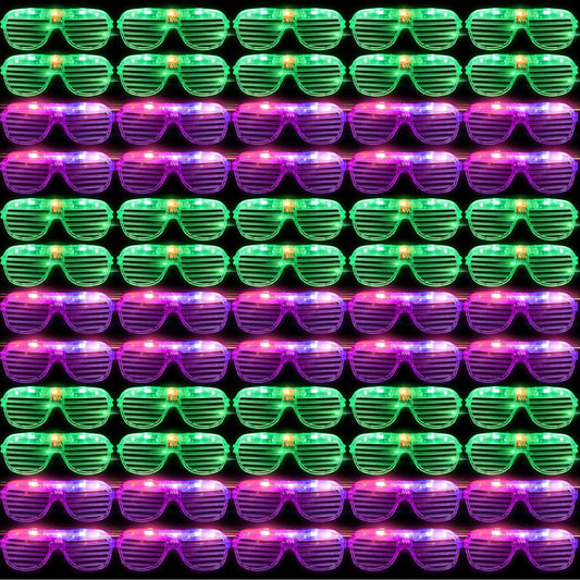 Honoson 72 Pairs of Led Glasses Light Up Glasses Shutter Shades Glow in the Dark Neon Rave Flashing Favor for Adults (Green,Purple)