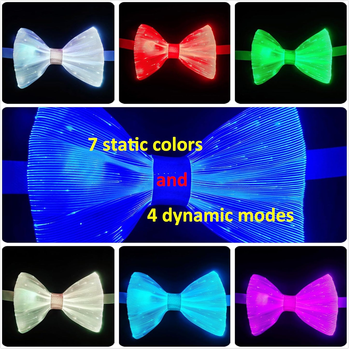 LED Light Up Bow Tie Wireless for Men - Flashing Fiber Optic Bowtie Glow in the Dark for Party Halloween Christmas