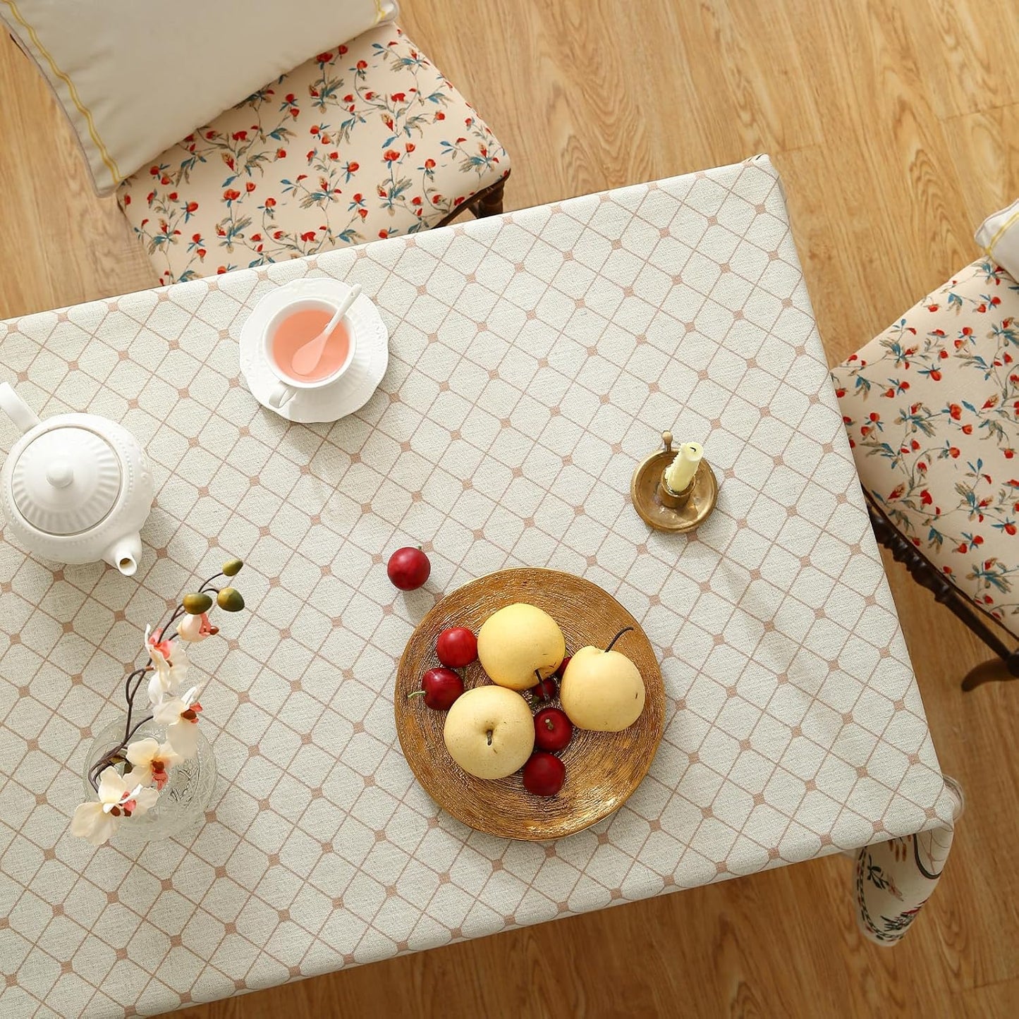 ISAENNE Designer Vintage Linen Floral Extra Long Rectangle Tablecloth,Fall Colorful Modern Table Cloth,Anti-Wrinkle Decor Tablecloths for Dining Thanksgiving Kitchen Christmas,63"*110"-Bertina E