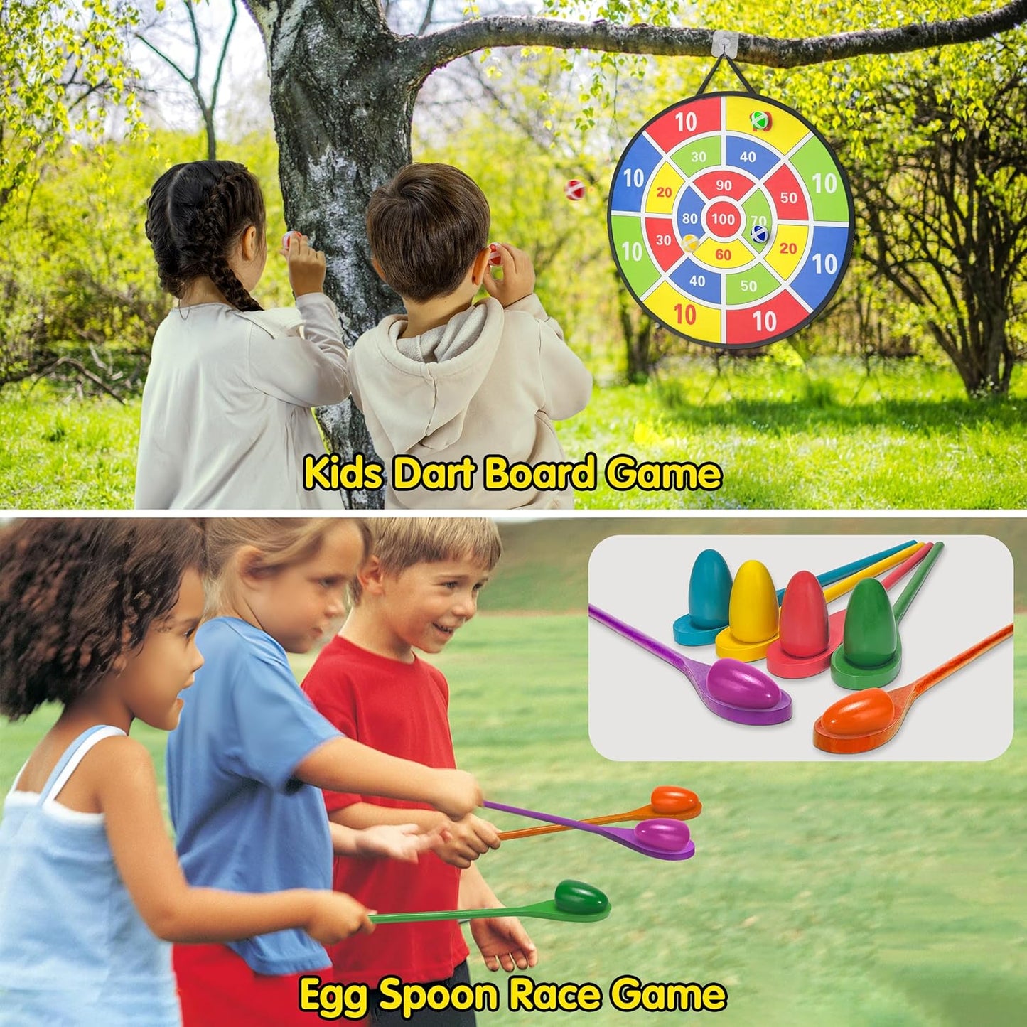 kortes Outdoor Carnival Games for Kids Adults, Lawn Yard Picnic Family Reunion Games with Potato Sack Race Bags, Ring Toss Egg, Dart Board, Cones, Spoon Race and Medal for Birthday Party Field Day