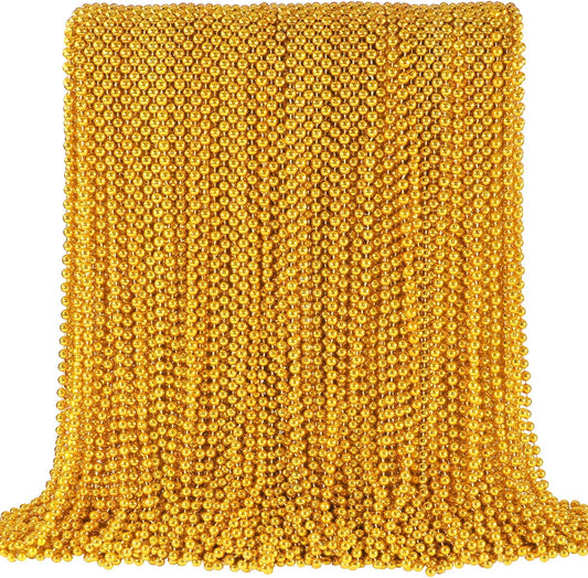 SHAOQINLIN 144 PCS Gold Mardi Gras Beads, Christmas Necklaces, Golden Bead Necklace, 33'' Metallic Gold Party Beads for Mardi Gras, Christmas, New Year's Day, Carnival Party Favors