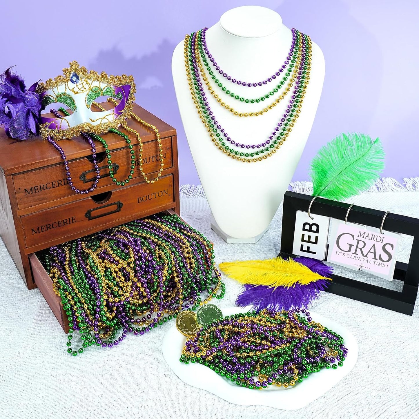 100 PCS Gold Bead Necklace, Gold Mardi Gras Christmas Beads Necklaces 33" Metallic Beaded Costume Necklaces Party Necklaces for Mardi Gras Parade Throws Wedding Birthday Pirate Party Favors