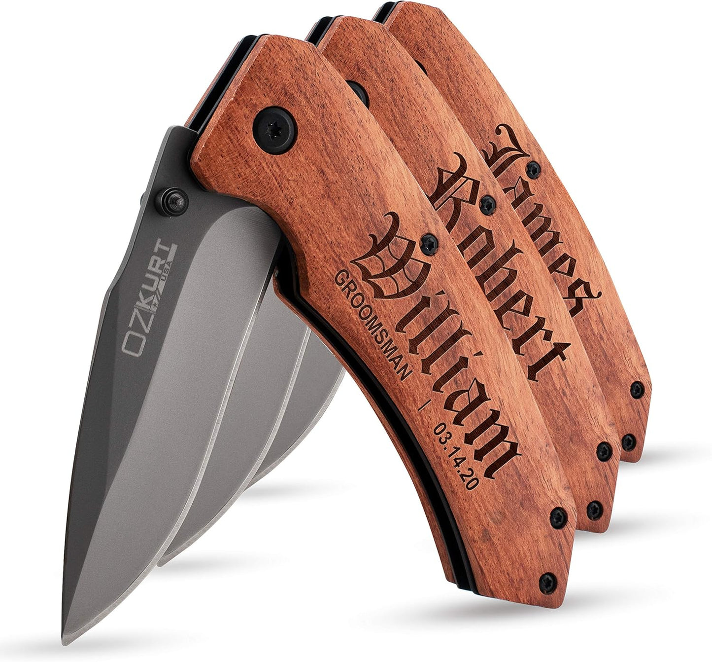 Lily's Atelier Groomsmen Gifts Set of 3, Personalized Pocket Knife Engraved for Groomsmen - Customized Knives w/Names, Groomsman Gifts for Wedding, Groomsmen Proposal Gifts