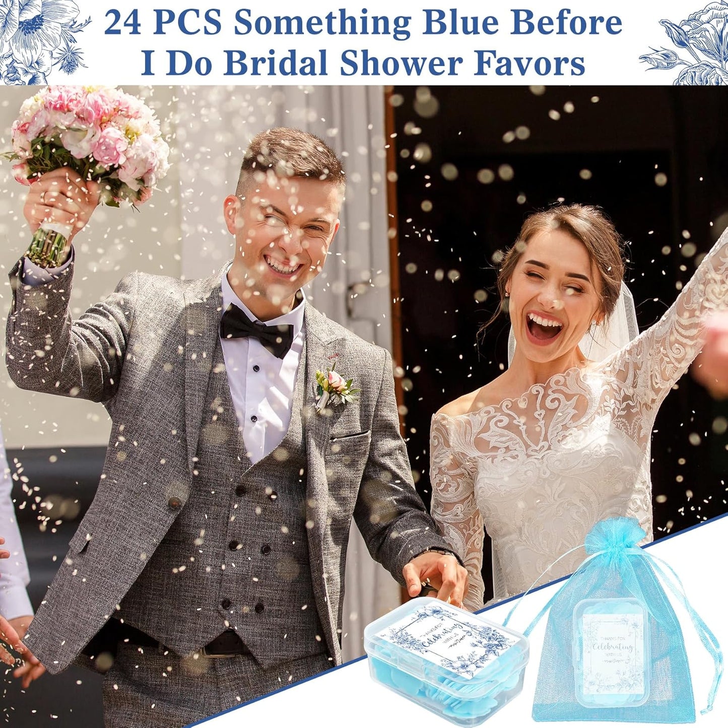 Something Blue Before I Do Bridal Shower Decorations - 24 Pcs Something Blue Before I Do Party Soap Favors Gifts, Floral Bachelorette Wedding Engagement Party Decorations Supplies for Guests