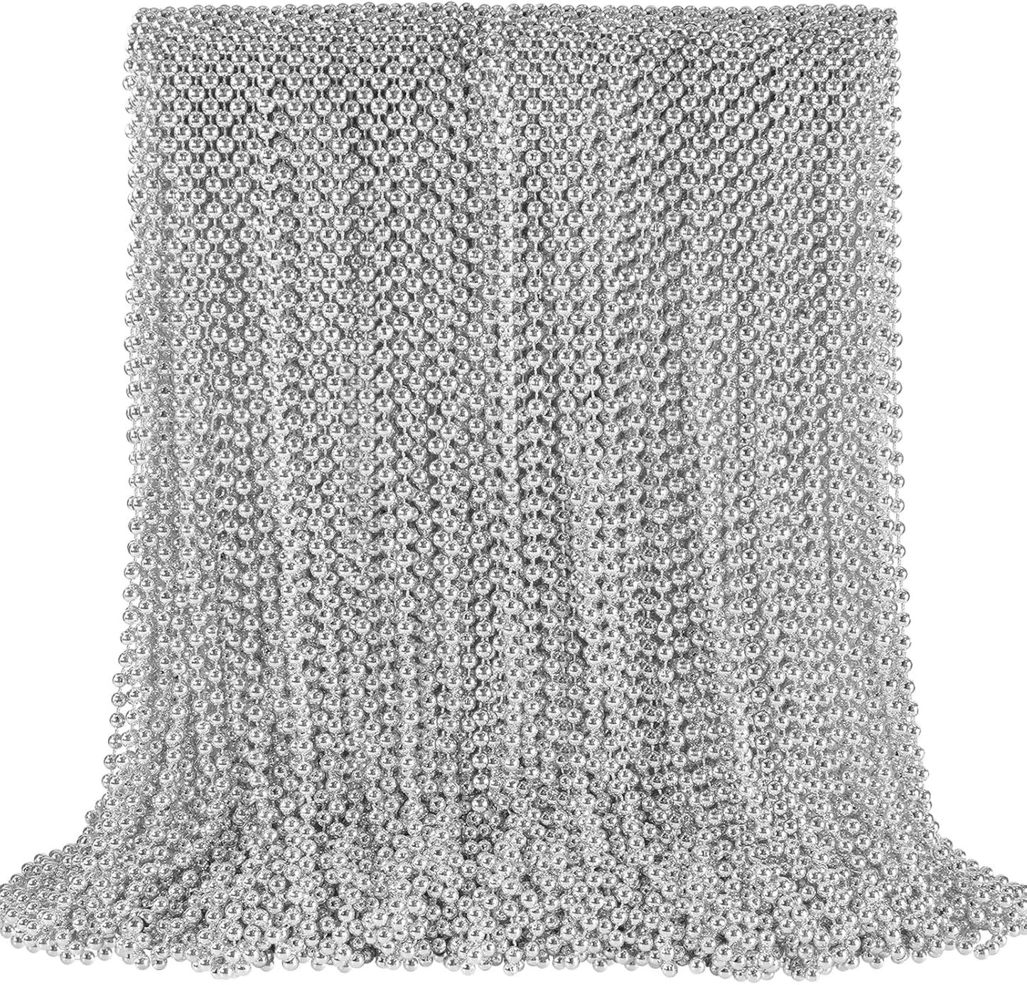 SHAOQINLIN 144 PCS Silver Bead Necklace, Silver Mardi Gras Beads Christmas Necklace, 4th of July Necklaces, 33'' Silver Party Beads for Patriotic Day, Mardi Gras, Christmas, Carnival Party Favors