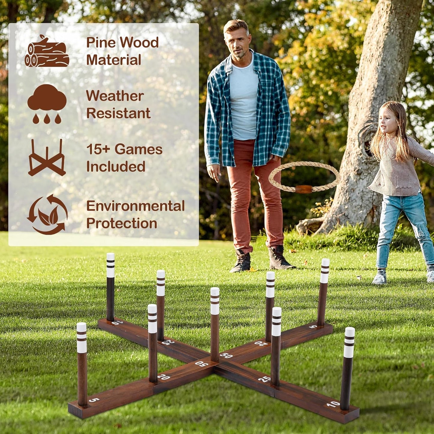 Ring Toss Game, Outdoor Games for Family and Adults with 6/10 Rope Rings & Carrying Bag, Backyard Games, Beach Toys, Lawn Games