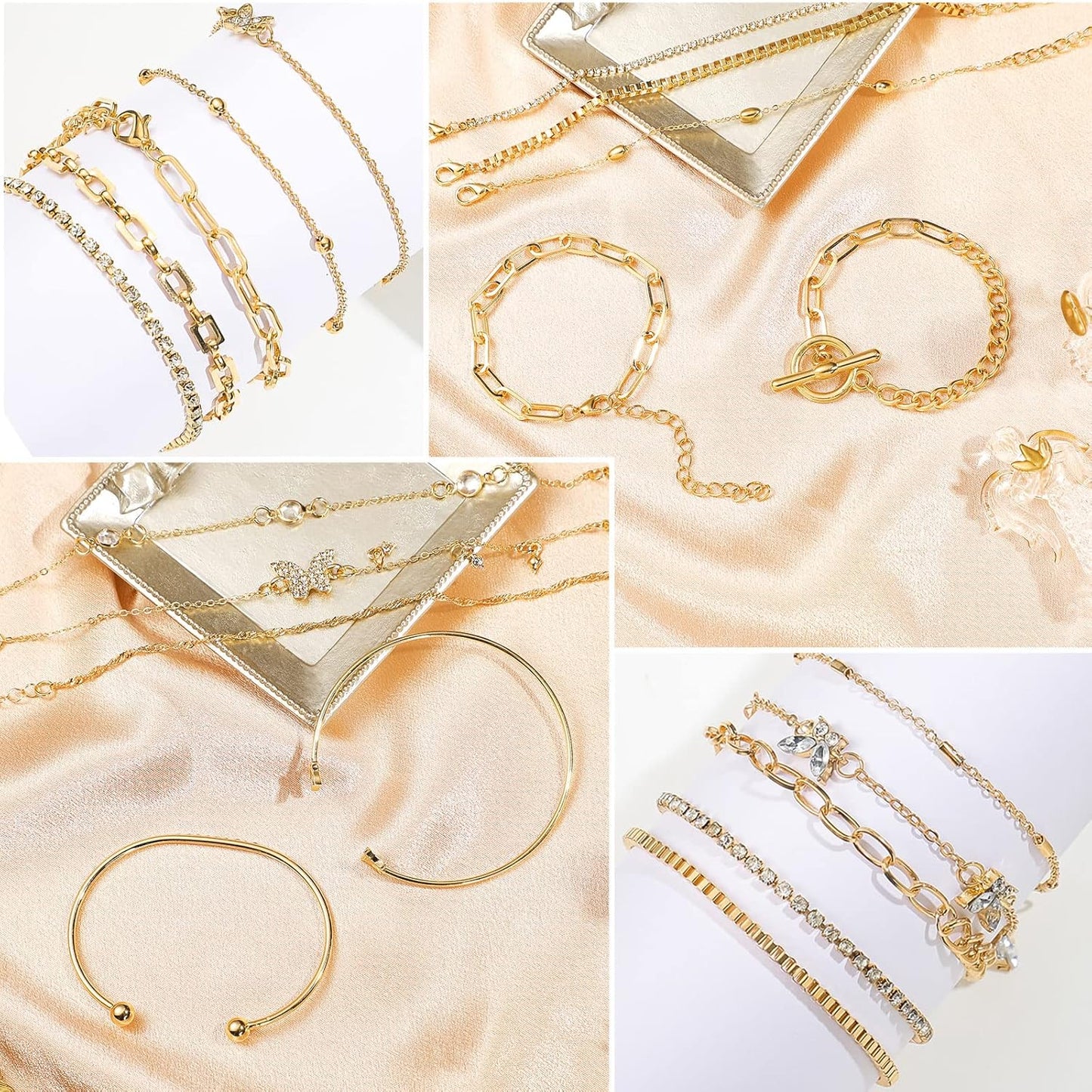 Patelai 30 Pcs Gold Chain Bracelet for Women Paperclip Link Chain Adjustable Stackable Layered Bracelet Set for Women Brithday Fashion Jewelry Gifts (6 Pack)