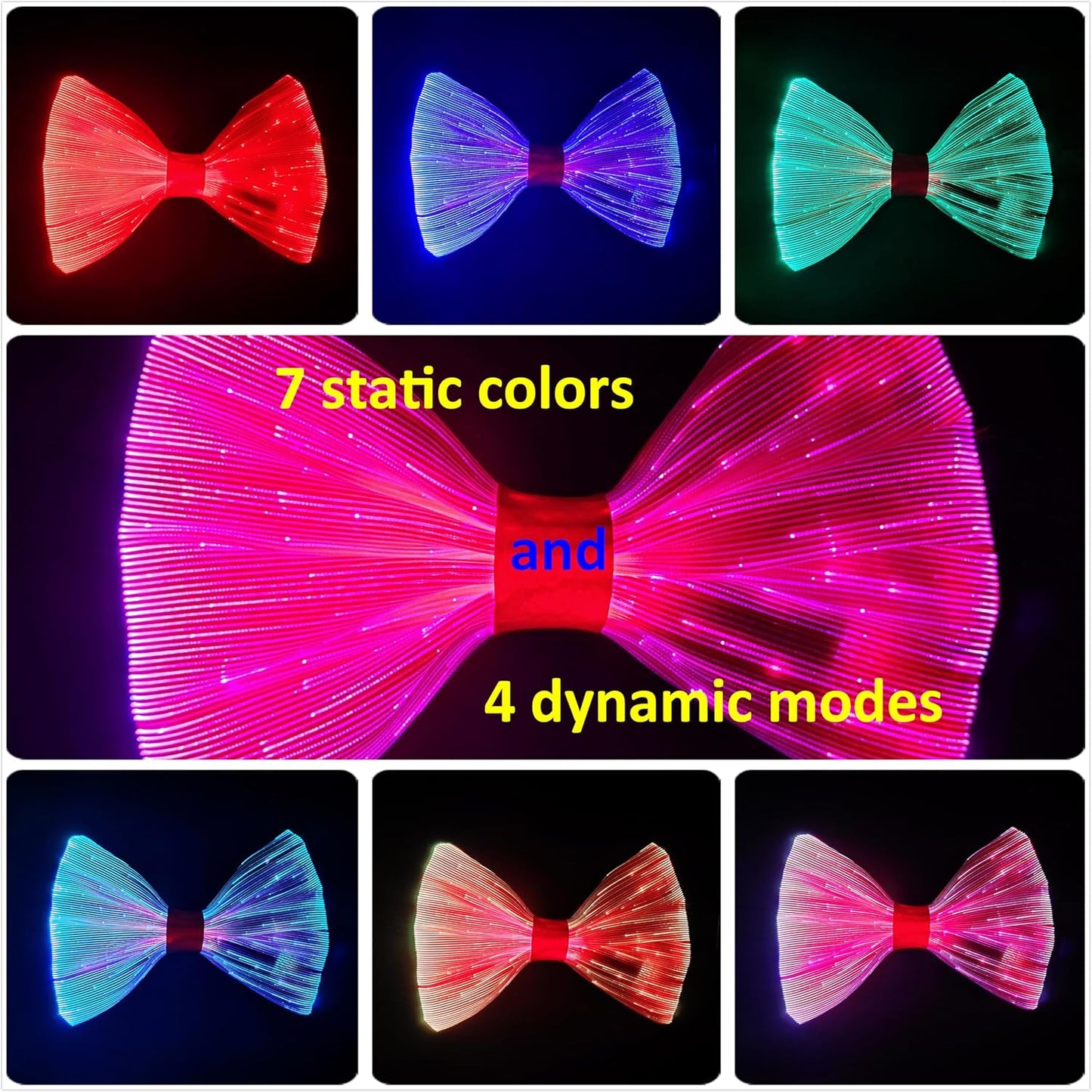 LED Light Up Bow Tie Wireless for Men - Flashing Fiber Optic Bowtie Glow in the Dark for Party Halloween Christmas