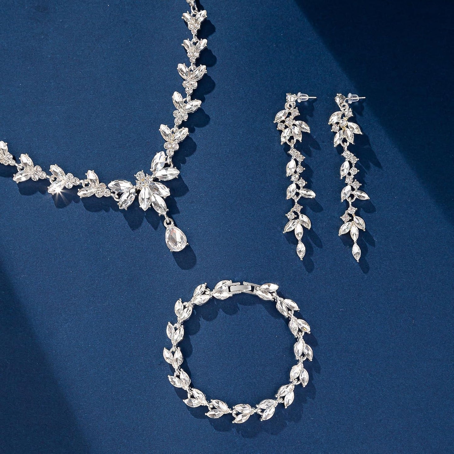 Wedding Jewelry Sets for Bride Bridesmaid Bridal Jewelry Set for Women Wedding Crystal Necklace Earrings Bracelet Set for Party Prom Jewelry