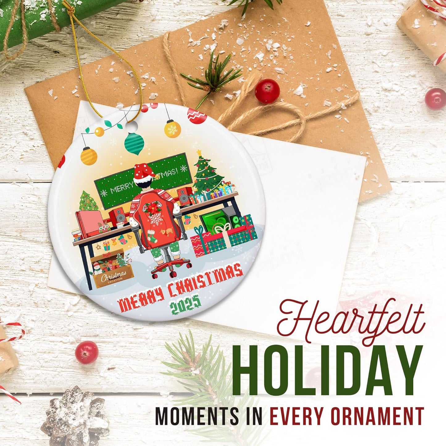 ZAGKOO Gamer Ornaments for Christmas Tree - Gaming Christmas Ornaments for Teen Boys, Gamers, Sons, Brothers - Video Gamer Gifts for Him, Holiday Present Ideas - Ceramic Xmas Ornament Decorations 2025
