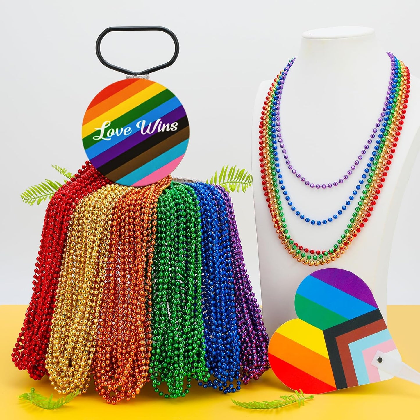 12PCS Pride Accessories, Pride LGBTQ Beads Necklace Stuff, Metallic 6 Kinds of Rainbow Necklace Bulk, Gay Lesbian LGBT Costumes Decorations for Pride Month Parade Throws Party Favors