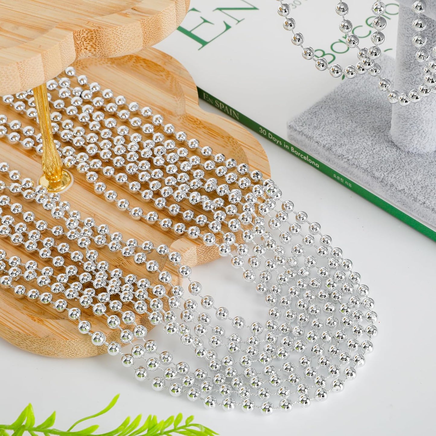 30PCS Bead Necklace, Silver Christmas Bead Stuff Party Favors, 33" Xmas Festival Necklaces Accessorie Bulk, Mardi Gras Beads Parade Throw Accessories for Wedding Birthday Celebrations Decorations