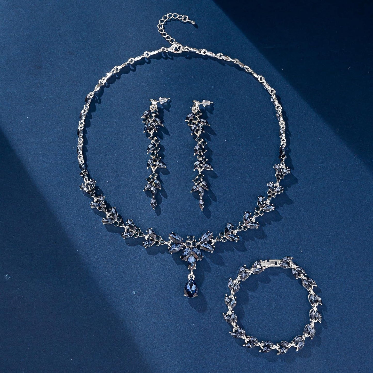 Wedding Jewelry Sets for Bride Bridesmaid Bridal Jewelry Set for Women Wedding Crystal Necklace Earrings Bracelet Set for Party Prom Jewelry