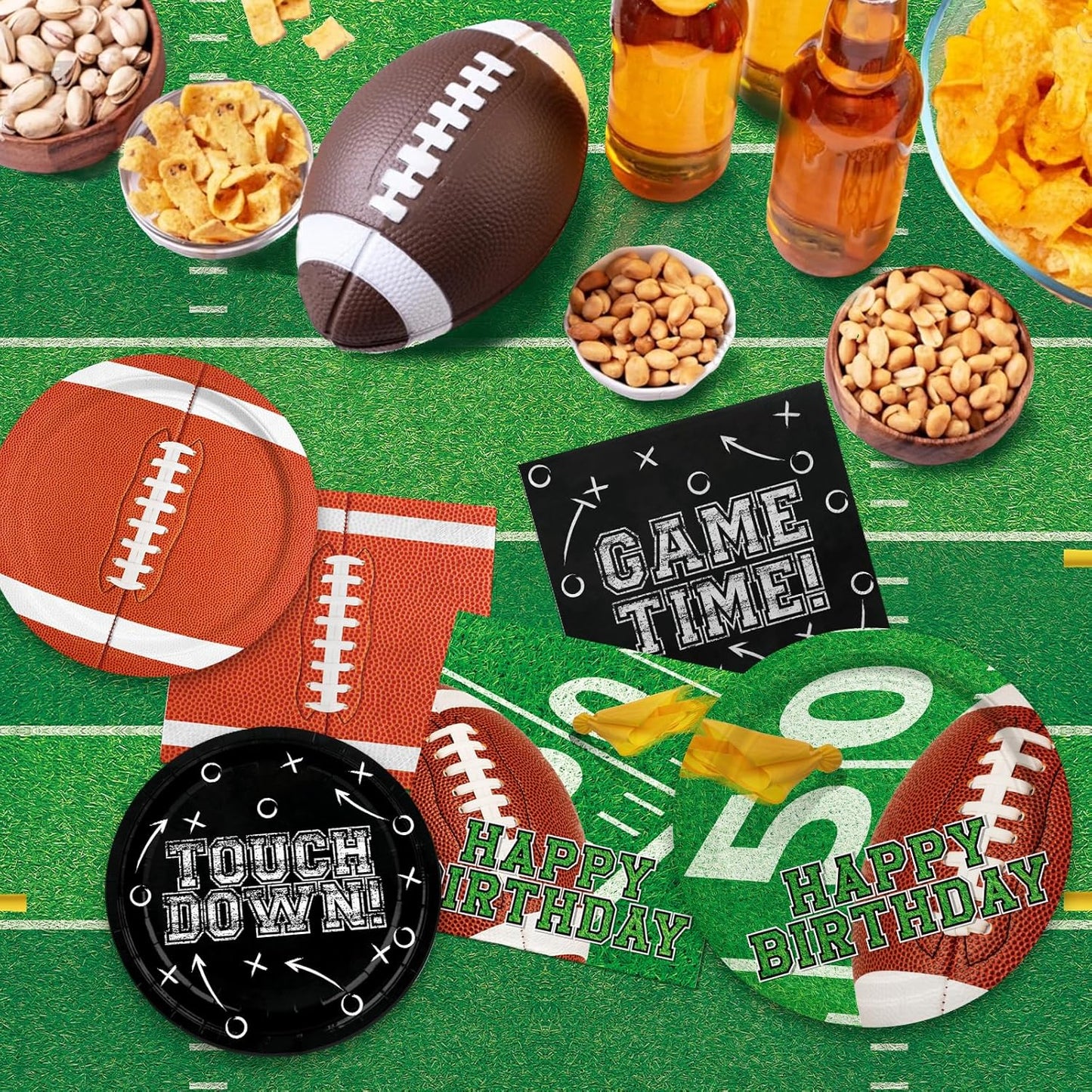 Football Birthday Party Decorations Kit for 24: Football Party Supplies Set with Plates, Dessert Plates, Napkins, Cups, Banner & Touchdown Tablecloth - for Football Tailgate Party Decorations