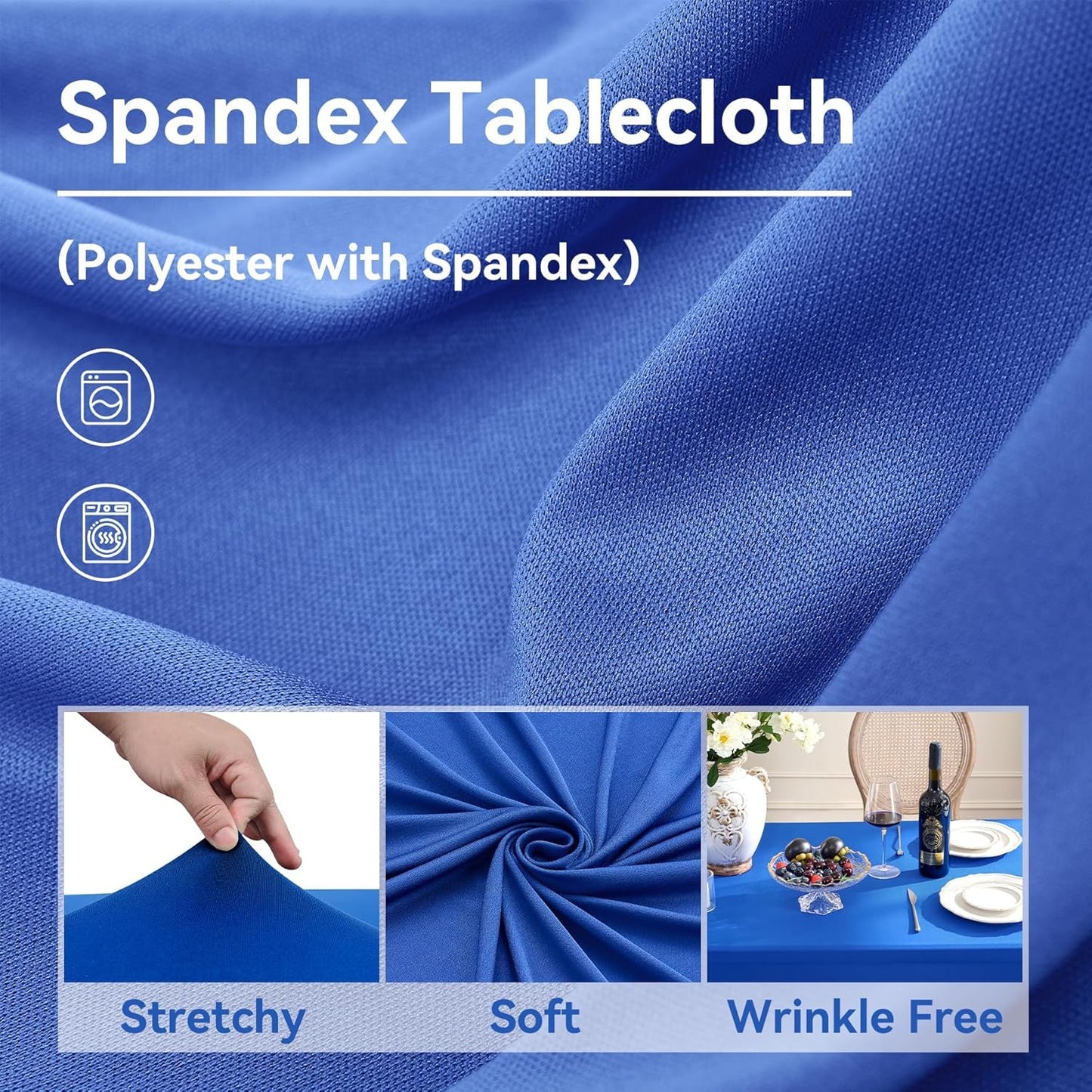 2 pk Royal Blue Spandex Tablecloths 8ft with Ruffle Table Skirt, Wrinkle Free Stretchy Fitted Tablecloth for 8 Foot Rectangle Tables, Elastic Spandex Table Covers 8ft for Party Wedding Banquet