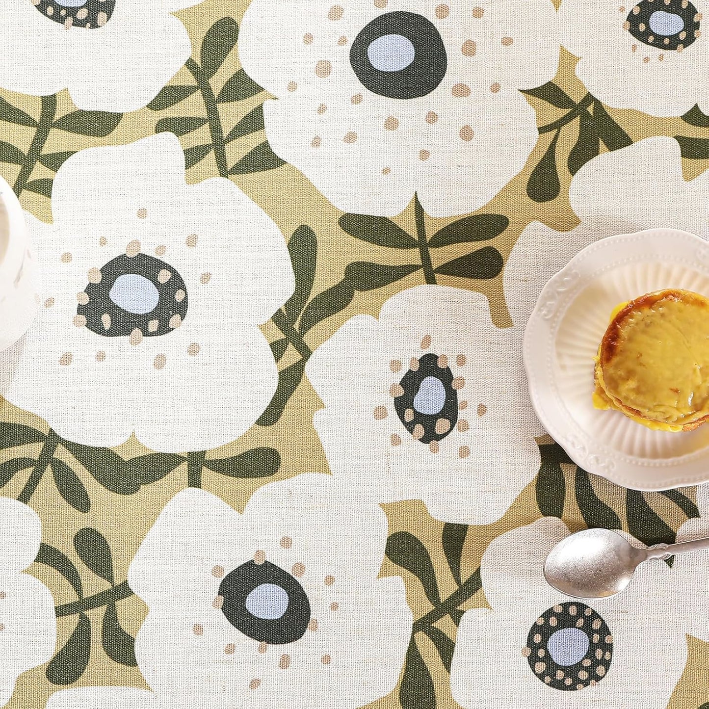 Designer Vintage Rectangular Tablecloth,Linen French Extra Long Tablecloth with White Floral Pattern,Decor Table Cover for Kitchen,Dining,Thanksgiving,Christmas,Party,63"*110"-Hidaka