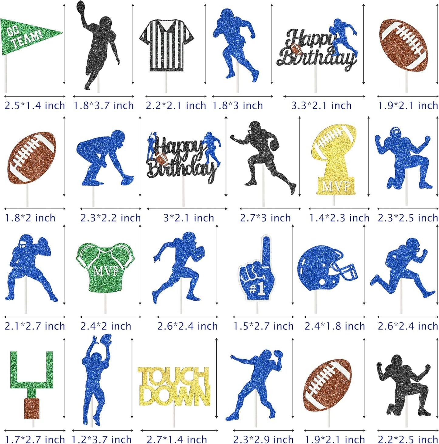 24pcs Glitter Football Party Cupcake Toppers Football Birthday Party Decorations Rugby Cake Cupcake Decor for Footballs Player Birthday Party Sport Game Day Baby Shower Supplies