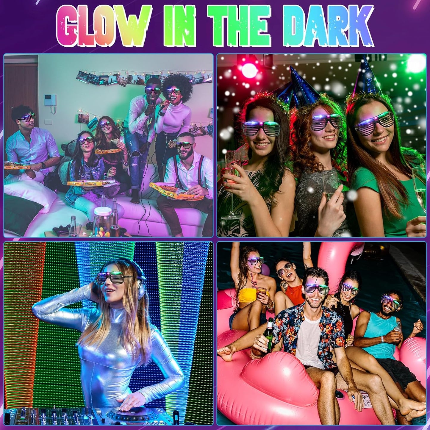 Honoson Halloween 120 LED Glasses Light up Glasses Glow in The Dark Party Supplies Neon Flashing Glow for Halloween