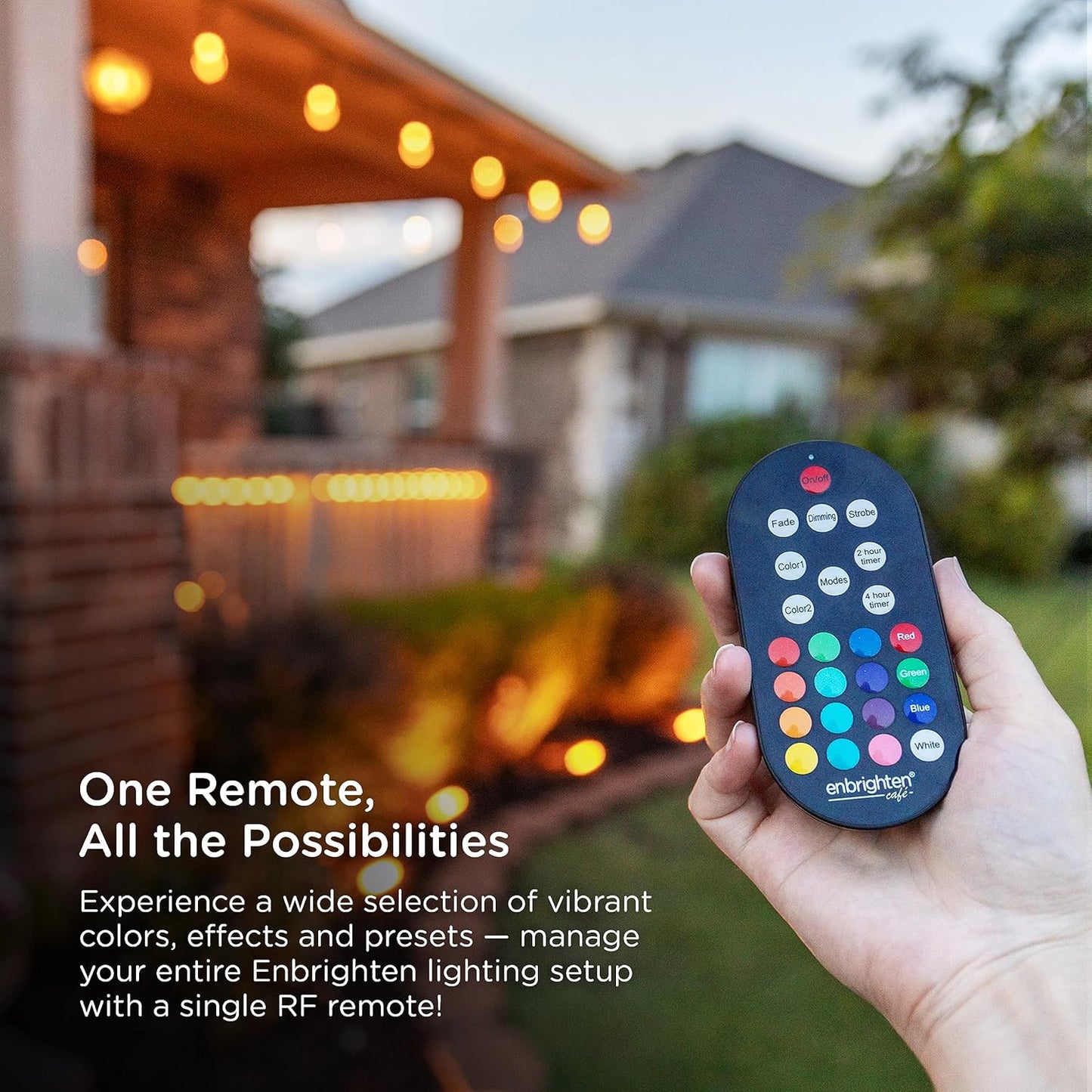 Enbrighten Vintage Outdoor String Lights, 24ft, 12 RGB Acrylic Bulbs, Weatherproof, RF Remote Control, Perfect for Holidays, Gameday, Parties, and More, 37791