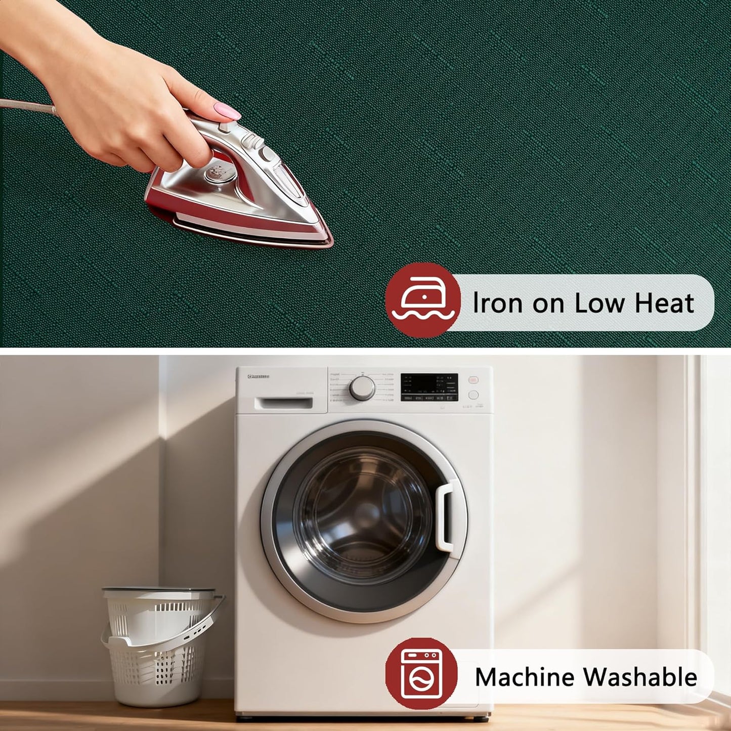 Fabric Christmas Rectangle Tablecloth, Faux Linen Textured Table Cloth for 6 ft Rectangular Table, Water Resistant & Washable for Dinig Party Holiday Decoration, Green, 60 x 84 Inch