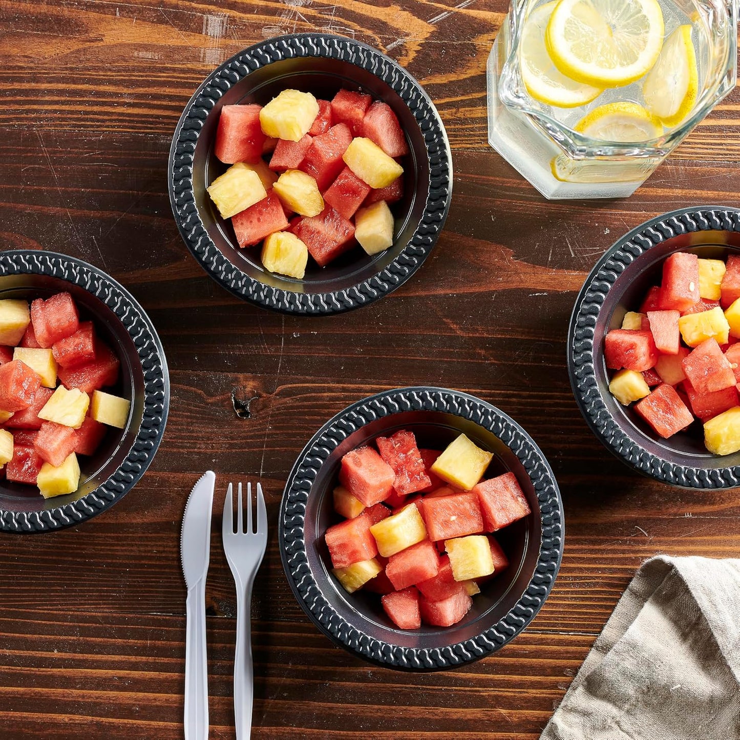 PLASTICPRO 400 PCS Black Plastic Bowls Light Weight 12 oz Plastic Soup Bowls Black Salad Plates Disposable for Party and Wedding