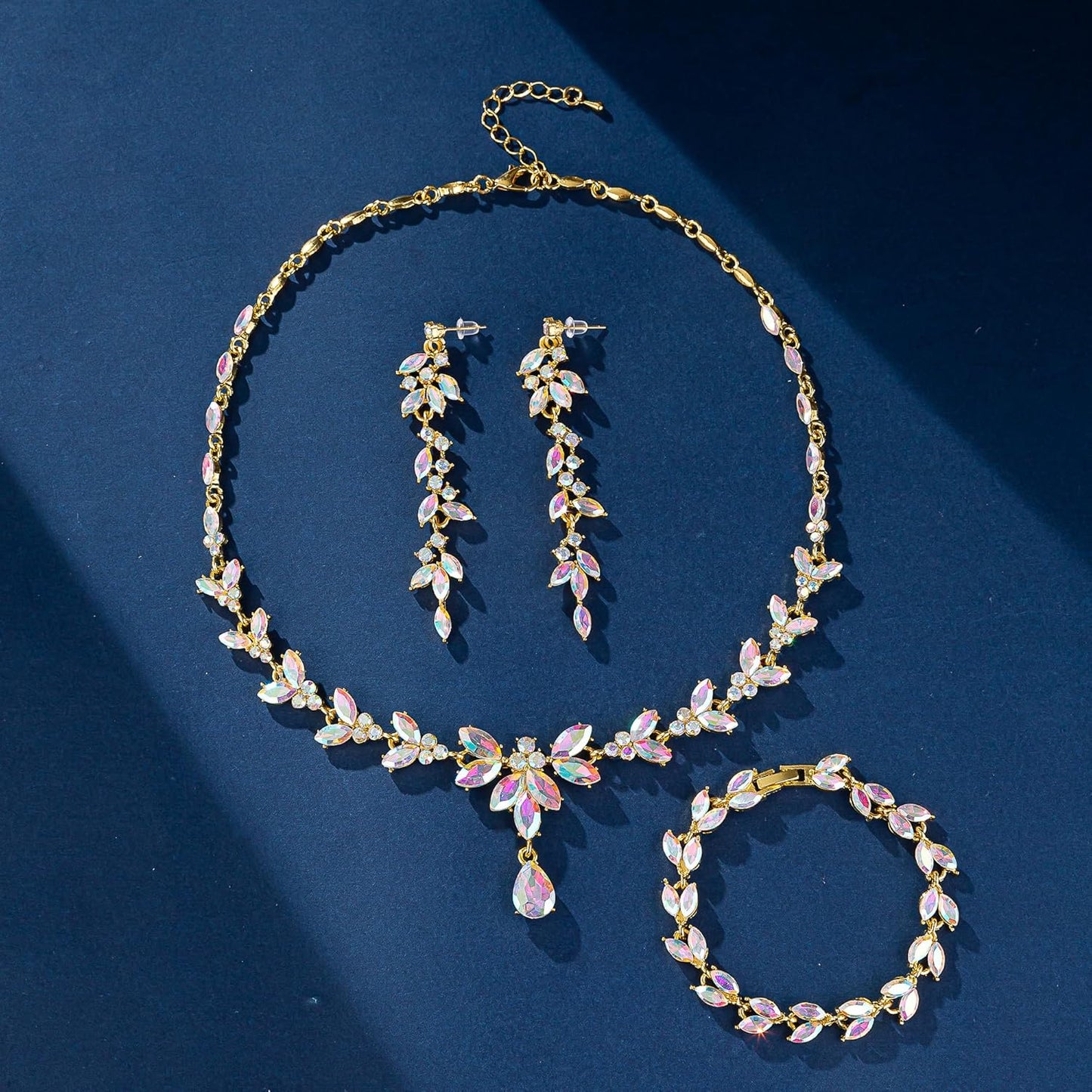 Wedding Jewelry Sets for Bride Bridesmaid Bridal Jewelry Set for Women Wedding Crystal Necklace Earrings Bracelet Set for Party Prom Jewelry