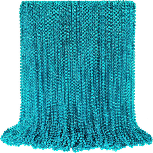SHAOQINLIN 100 PCS Teal Bead Necklaces, Teal Mardi Gras Beads Necklaces Turquoise Party Beads Necklace Bulk Round Beaded Necklaces for Mardi Gras, Christmas, School Spirit Day Party Favors