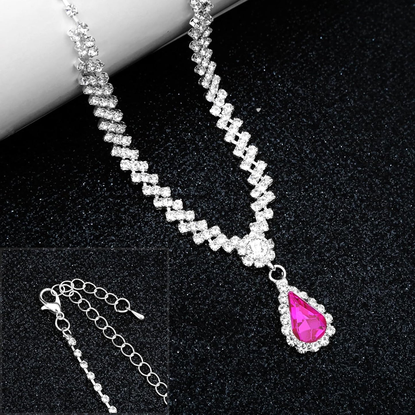 HONGLU Elegant Crystal Necklace Earrings Bracelets Set Silver Bridal Wedding Jewelry Sets Bride Bridesmaids Prom Formal Costume Accessories for Women