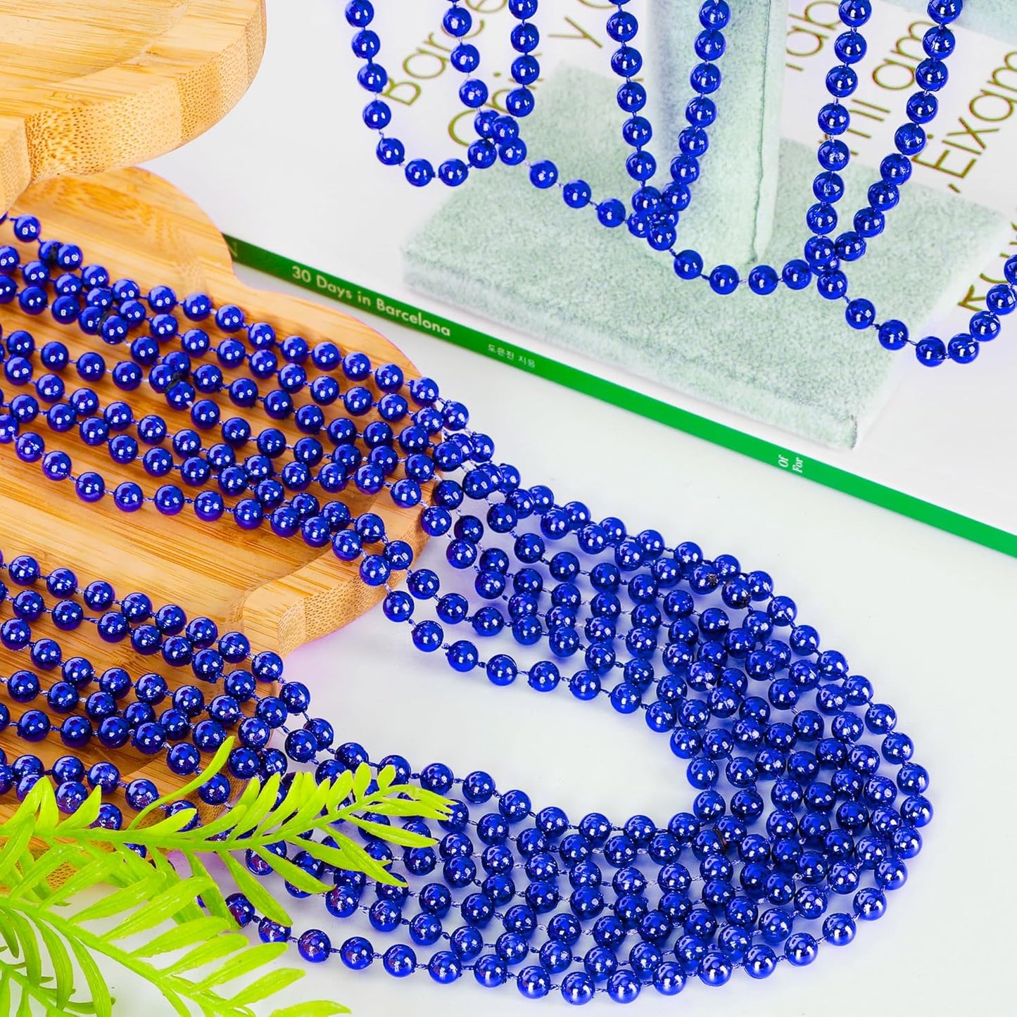 200 PCS Beaded Necklace, 33" Mardi Gras Beads, Blue Bead Necklace, Mardi Gras Accessories, Parade Beads Bulk for Hanukkah Christmas Pirate Birthday Gender Costume Party Supplies