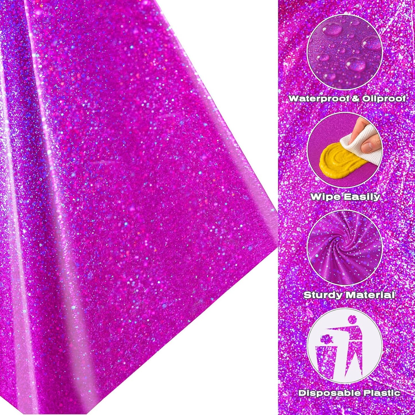 Iridescent Plastic Tablecloth 54" x 108" Shiny Party Table Cloth Rectangle Laser Disposable Table Covers Holographic Foil Party Decoration, Birthday, Wedding, Christmas Decorations (4, Pink Purple)