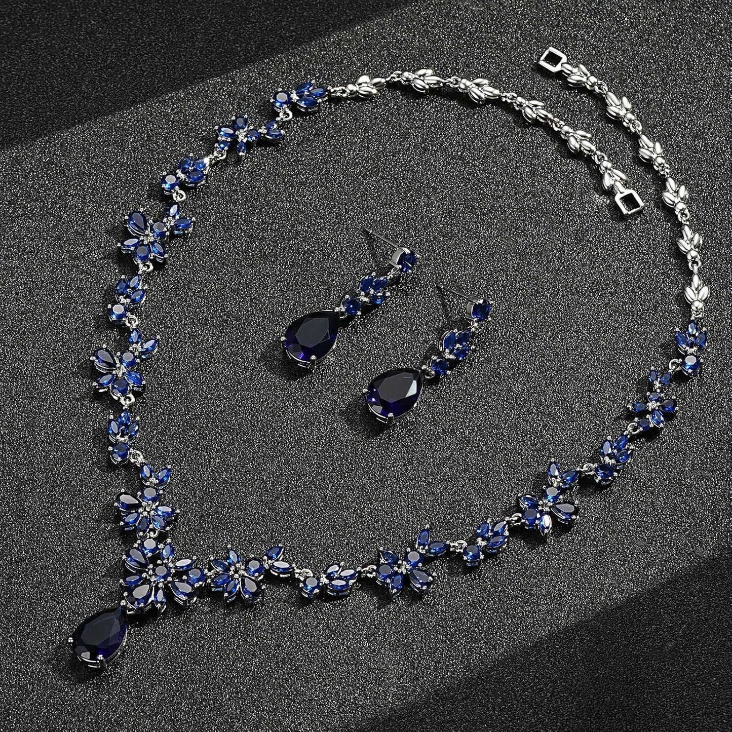 Hadskiss Jewelry Set for Women, Necklace Dangle Earrings Bracelet Set with White AAA Cubic Zirconia, Allergy Free Wedding Party Jewelry for Bridal Bridesmaid